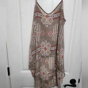 Sheer Millibon Beige and Red Patterned Tamk Top